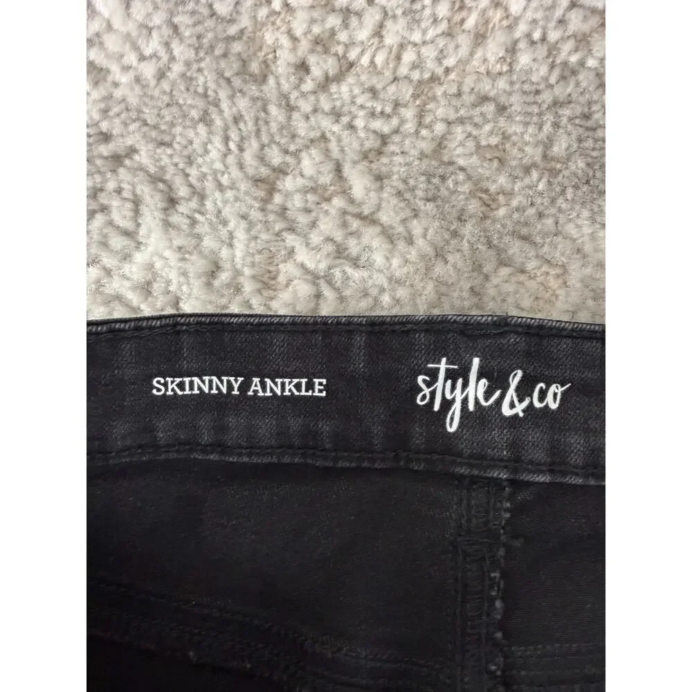 Style Co Size 4 Skinny Ankle Denim Jeans Pants Black Button‎ Zip Casual